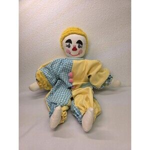 Vintage Handmade Clown Doll – Soft Fabric Rag Doll Toy, Retro Plush Clown